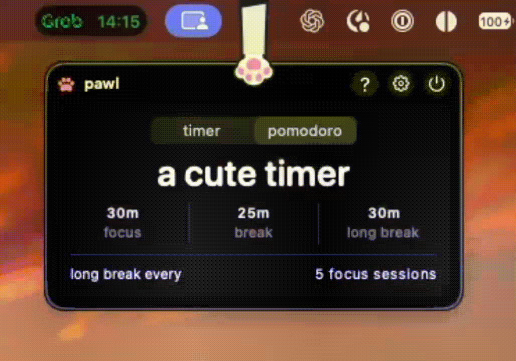 pawl timer shown in a dark theme